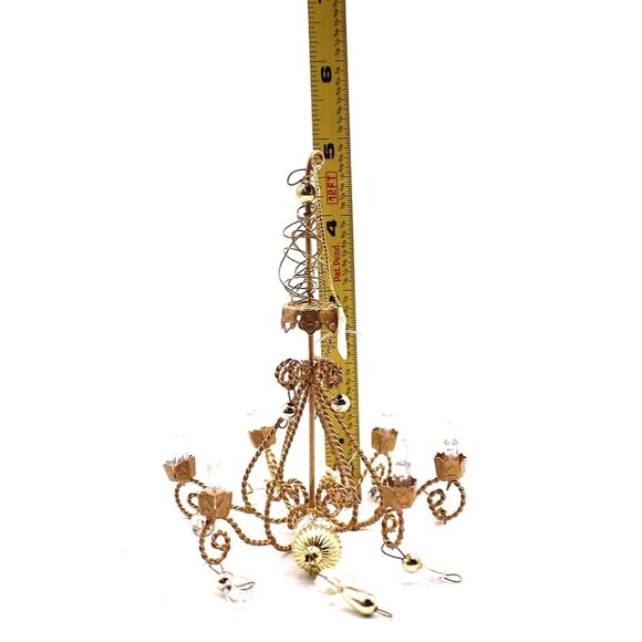 Chandelier Ornate Crystal Bead Ornament Mini Decor Doll House Holiday Gold Tone - Picture 9 of 9